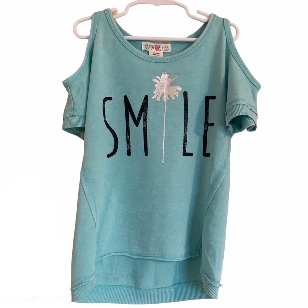 Kandy Kiss Cold-Shoulder Smile Graphic Top